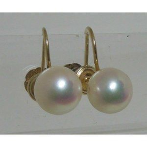 Gorgeous Vintage 14K Gold Pearl Earrings Estate Screw Back 7.2~7.3mm Pearls